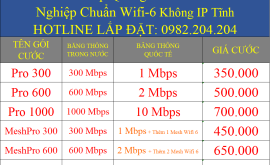 6 Gói Cước Cáp Quang Viettel Cho Doanh Nghiệp Chuẩn Wifi-6 Không IP Tĩnh