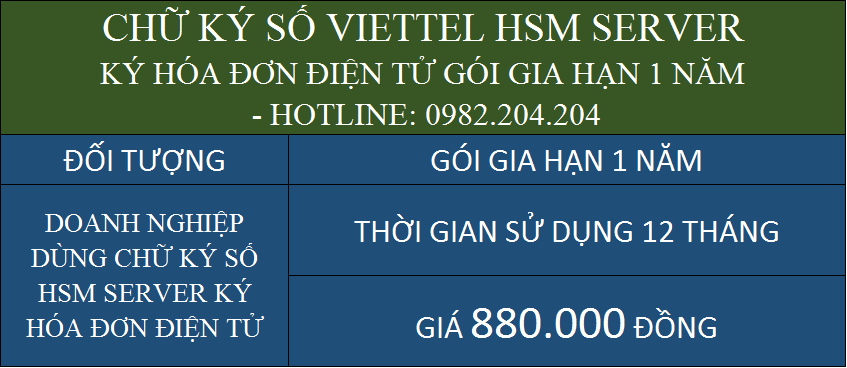 Chữ ký số HSM Server Viettel gói gia hạn 1 năm