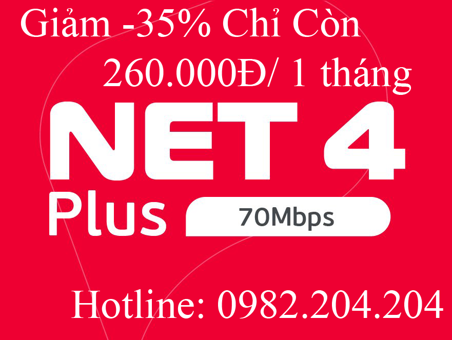 Lắp cáp quang Viettel gói Net 4 Plus 70 Mbps chỉ 260.000Đ 1 tháng