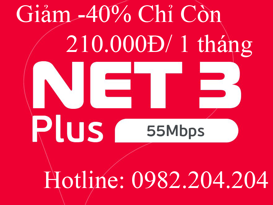 Lắp internet Viettel gói Net 3 Plus 55 Mbps chỉ 210.000Đ 1 tháng
