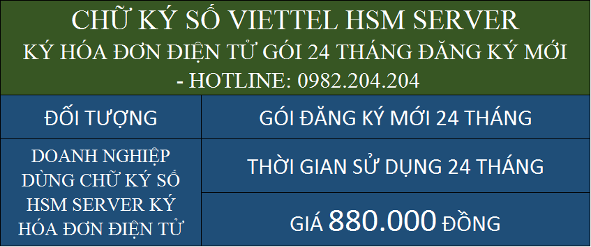 Chữ ký số HSM Server Viettel cấp mới 24 tháng