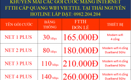 Bảng Giá Các Gói Cước Mạng Wifi Viettel Tại Thái Nguyên 2022