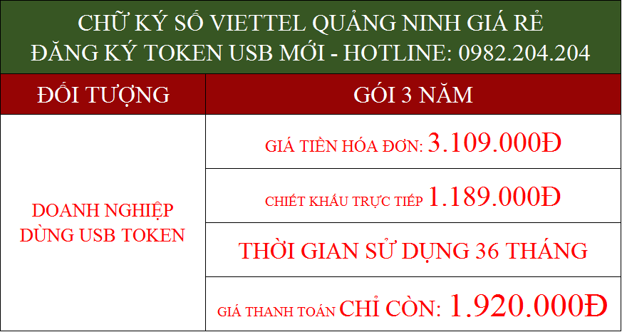 Gói chữ ký số Viettel Quảng Ninh 3 năm