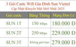 3 gói cước wifi gia đình Sun Viettel khuyến mãi 2023
